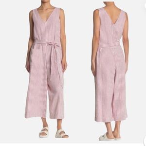 BeachLunchLounge Linen Cotton Sleeveless Jumper Tie Waist White Red Stripe